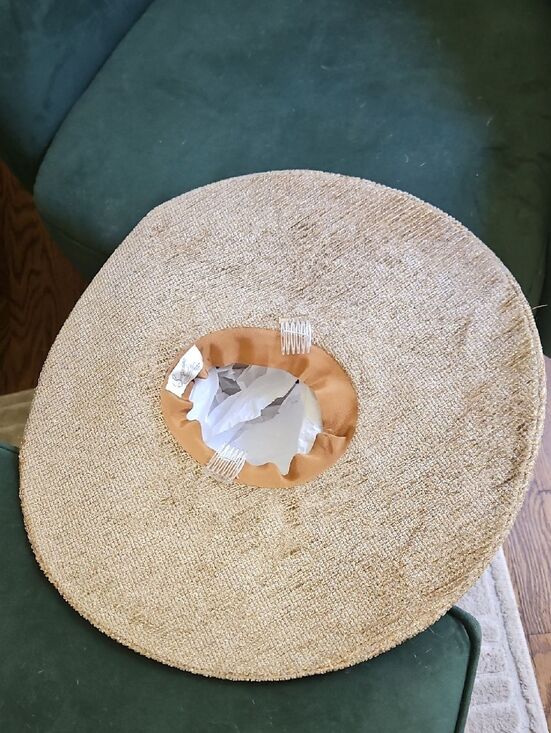 Suzanne Couture Millinery Wide-Brim Ostrich Feather Natural Accent Hat